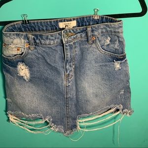 Light Wash Ripped Denim Skirt